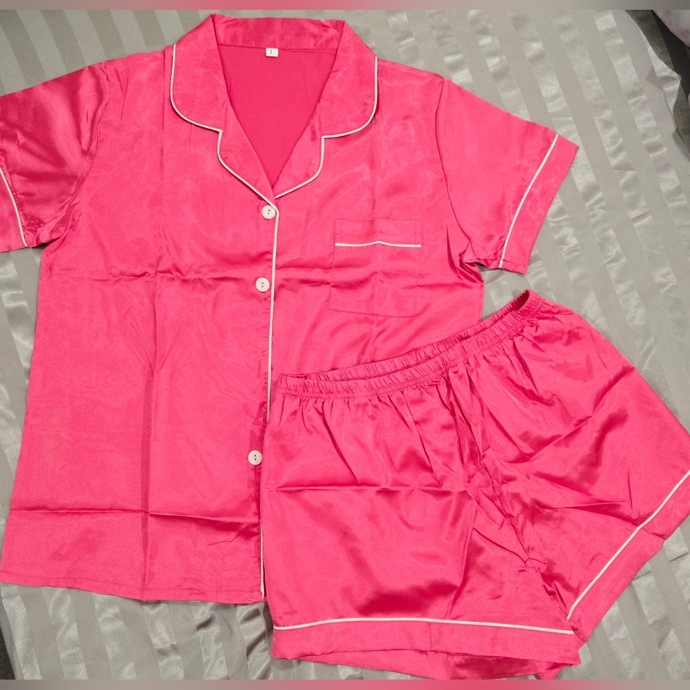 Pink Satin Pajama Set